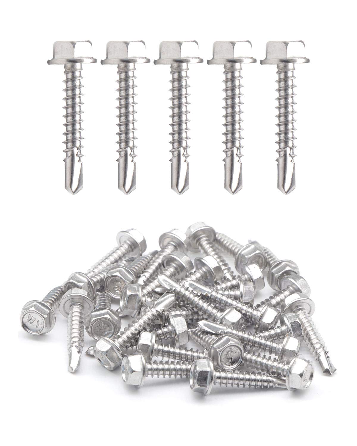 #8 x 1 Stainless Hex Washer Head Self Drilling Screws (25pcs), Stainless Steel 410 Fully Thread Sheet Metal Flanged Hex Tek Screws | by IMSCREWS