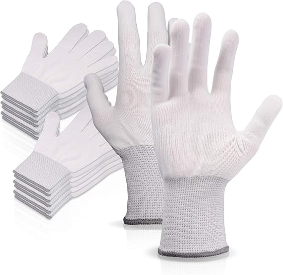 EHDIS Nylon White Working Gloves - Non-slip Vinyl Wrap and PC Building Labor Gloves