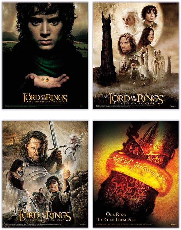 TRENDYPRINT Lord of The Rings Trilogy – One Ring to Rule Them All – Fellowship of The Ring – Two Towers – Return of The King - Set of Four 8 x 10 Wall Art – Great for Gifting or Collecting