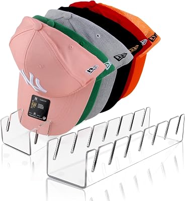 Hat Stand for Baseball Caps, 2 Pack No Install Acrylic Hat Organizer for 14 Baseball Caps Storage Organizer, Hat Racks Hat Holder Display and Organization for Closet, Bedroom, Dresser Clear-2Pack