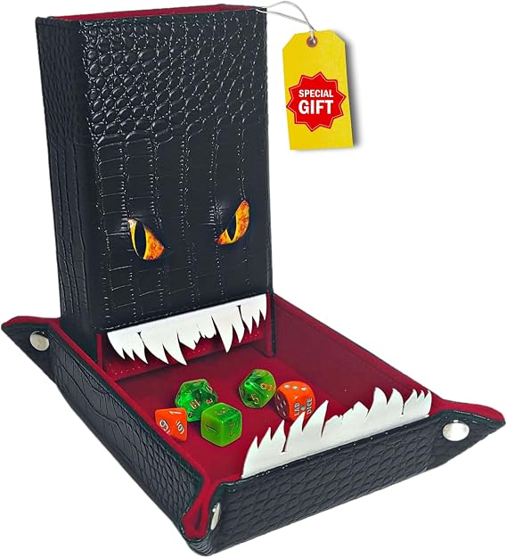 FOXBITE Dice Tray and Dice Tower - DND Dice Tray, Dice Box Storage for Dice and Removable Dice Tower - 2 in 1 Dice Tray, Storage and Tower - Perfect for RPG and Desktop Games (Dragon
