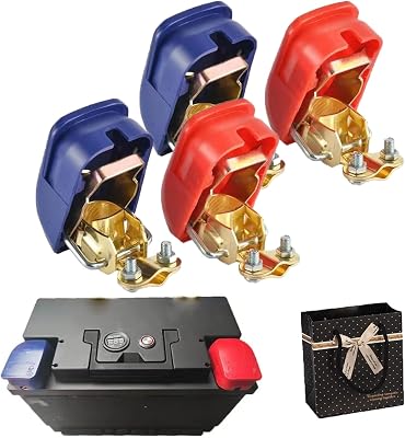 Quickmechtools Quick Release Battery Terminals Clamps, Corsinerion Secure Connection Smart Copper Battery Clamps OnOff, Automotive Cable Top Post Brass Quick Disconnect Terminals 4pcs