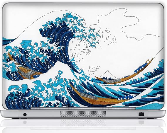 Custom Design Personalized Laptop Skin Sticker Cover Art Decal, Customize with Your Name or Text (12 Inch, Great Wave)