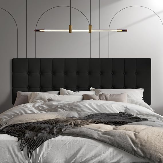 Twin Button Tufted Linen Upholstered Adjustable Headboard, Black