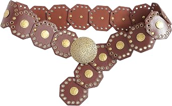Western-Wide-Disc-Belt for Womens-Oval-Belt - Vintage Hollow-Rivet Cowgirl-Boho-PU-Leather-Belt for Dress Jeans