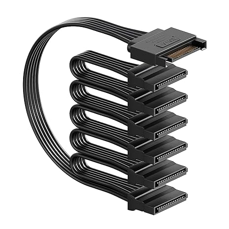 sata Power Splitter Cable 6 Way, 15 Pin SATA to 6 for HDDSSDOptical Drives, sata Power Connector Supply Extension Cable, Black