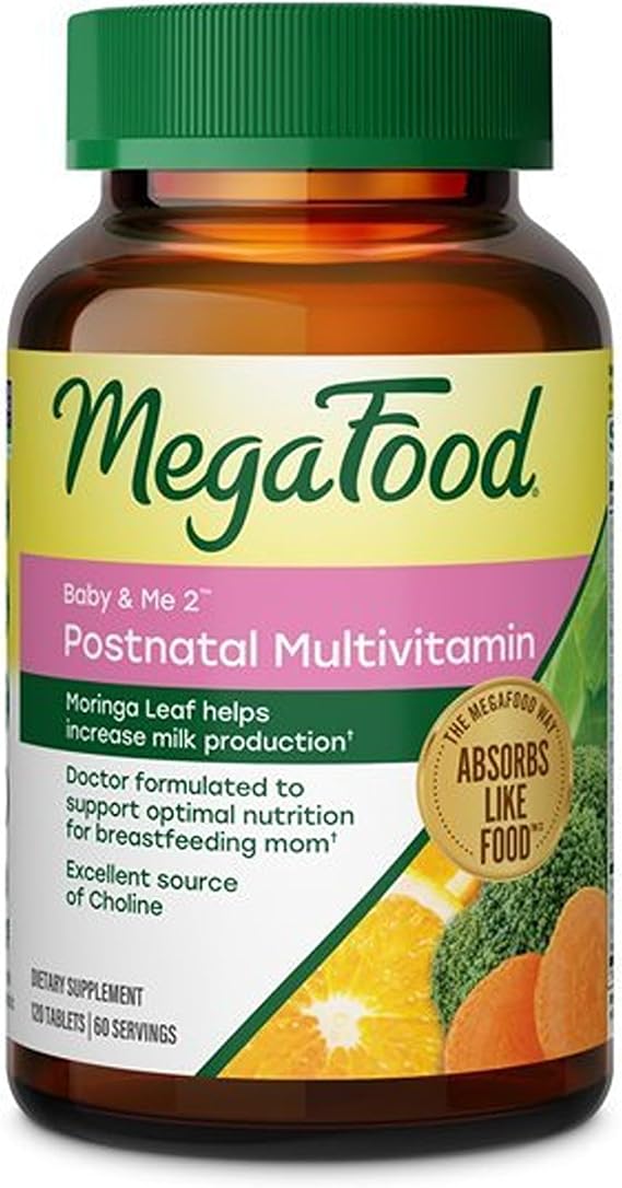 MegaFood Baby & Me 2 Postnatal Vitamins for Women with Moringa, 120 Tablets