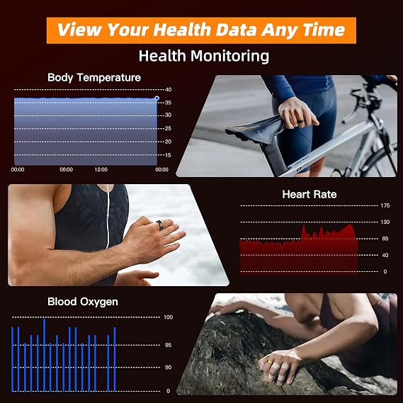 Smart Ring for Women Men, Fitness Tracker Ring with Body Temperature, Heart Rate, Blood Oxygen, Sleep Monitor, Calories, No Subscription Fee, IP68 Waterproof for iPhone & Android (Gold, #9)