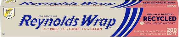 Reynolds Wrap Recycled Aluminum Foil Roll, 12 Inch Wide, 200sq ft | 100% Recycled Aluminum, Grill And Freezer Safe, Ideal For Foil Packets, Grilling, Home Cooking, 66.6 yds x 12 in
