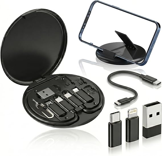 Multi USB Charging Adapter Cable Kit, USB C Adapter OTG Conversion Set A & Type C to Micro USB/iOS Device/Male Type C & Card Storage | Data Transfer, Tray Eject Pin, Phone Holder (Black)