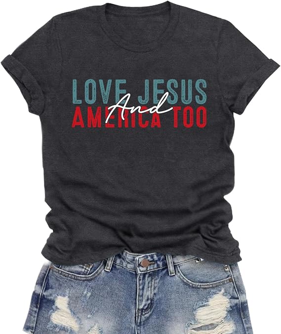Womens Christian Shirts USA Christian Shirt for Women Jesus and America Tee Tops