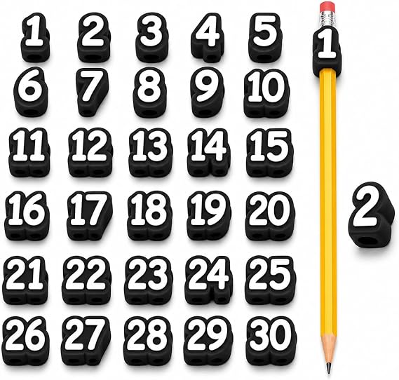 Numbered Pencil Toppers 1-30 (Black)