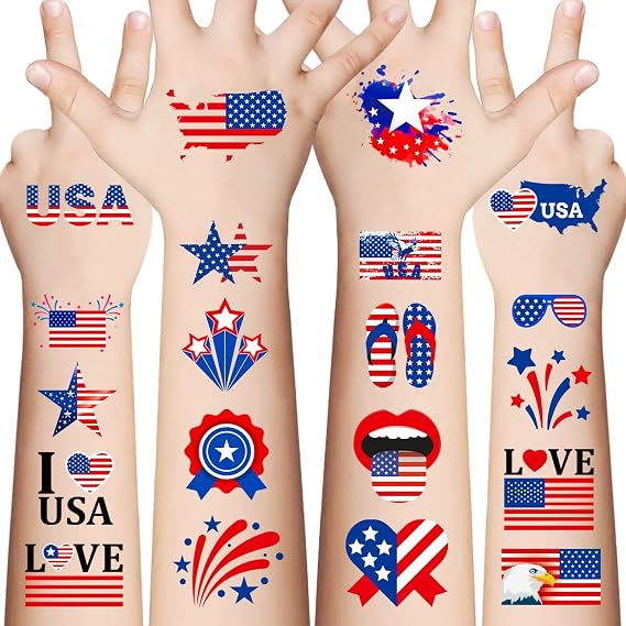 Awinmay 90Pcs Fourth of July Temporary Tattoos,American Flag Red White and Blue Fake Tattoo Stickers, 4th of July,USA Party Favors,Memorial Day, Independence Day, Labor Day Decorations Party Supplies