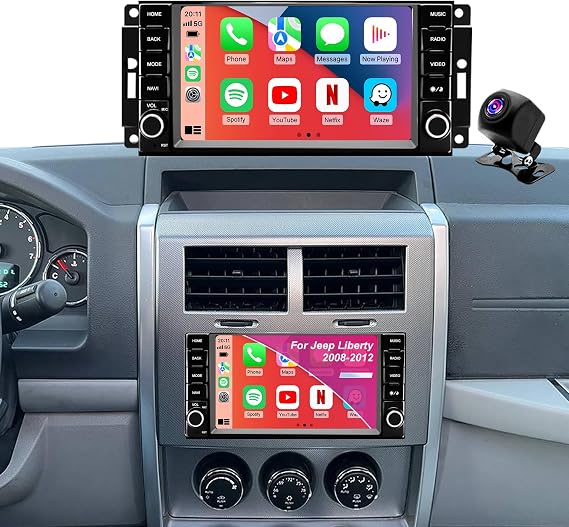 Car Radio for Jeep Liberty 2008-2012, Dodge Charger 2008-2010, Dakota 2008-2011, Journey 2009-2010, Chrysler Sebring 7'' Touchscreen Upgrade Stereo Carplay Android Auto Bluetooth GPS Camera 5GWiFi FM