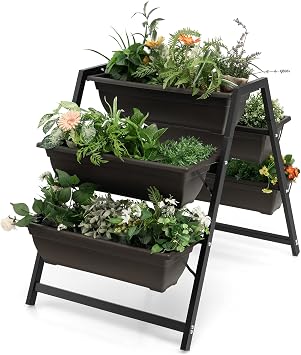Giantex Vertical Raised Garden Bed, 5 Planter Boxes Container w/Drainage Holes, 31H Freestanding Heavy-Duty Metal Frame, Indoor Outdoor Raised Bed for Vegetables Herbs Flowers to Grow