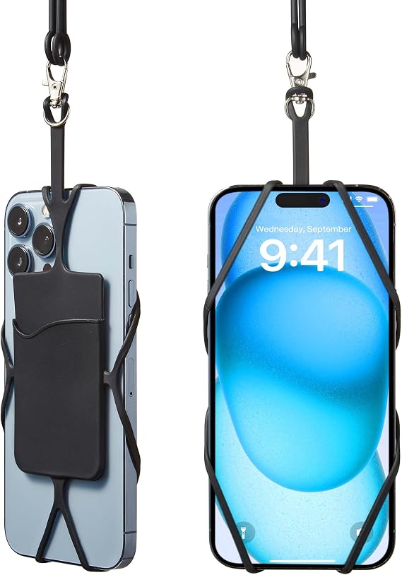 Kinizuxi 2 Packs Cell Phone Lanyard,Adjustable Neck Strap Phone Holder | Adjustable Silicone Phone Strap with Card Pocket Crossbody Lanyard Phone Holder Compatible with Most Smartphones