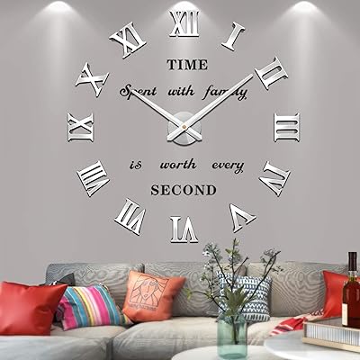 VANGOLD Wall Clock 26~39,Super Long 90 Days, Free Replacement Quality Problems;Noble Stylish Oversized Numeral Modern Home for Living Room,Kitchen,Farmhouse,FireplaceMirror Silver