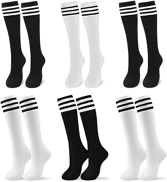 V TOWER 6 Pcs Girls Soccer Socks 10-12 Years Old, Soft Cotton (19.5 x 3 in)