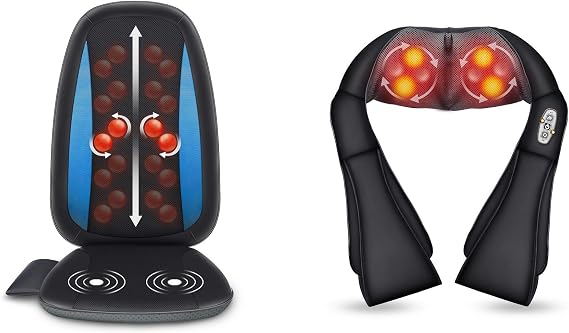Comfier Back Massager Neck Massager Bundle | Deep Tissue Kneading Massage Seat Cushion, Massage Chair Pad for Full Back Pain Relief, Electric Body Massager for Home or Office Chair use