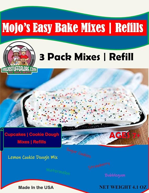 Mojo Stuff Galore Mojo's Children's Easy to Bake Oven Mixes | Play Toy Oven 3 Pack Refill | Cakes and Cookies Ultimate Baking Supplies | Super Pack Net Wt 7.4 oz