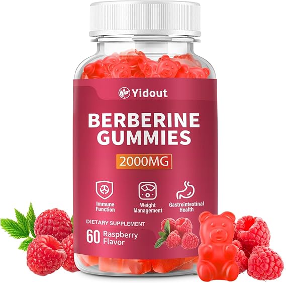 2000mg Berberine HCL Gummies, Metabolism & Immune Support, Raspberry 60 Count