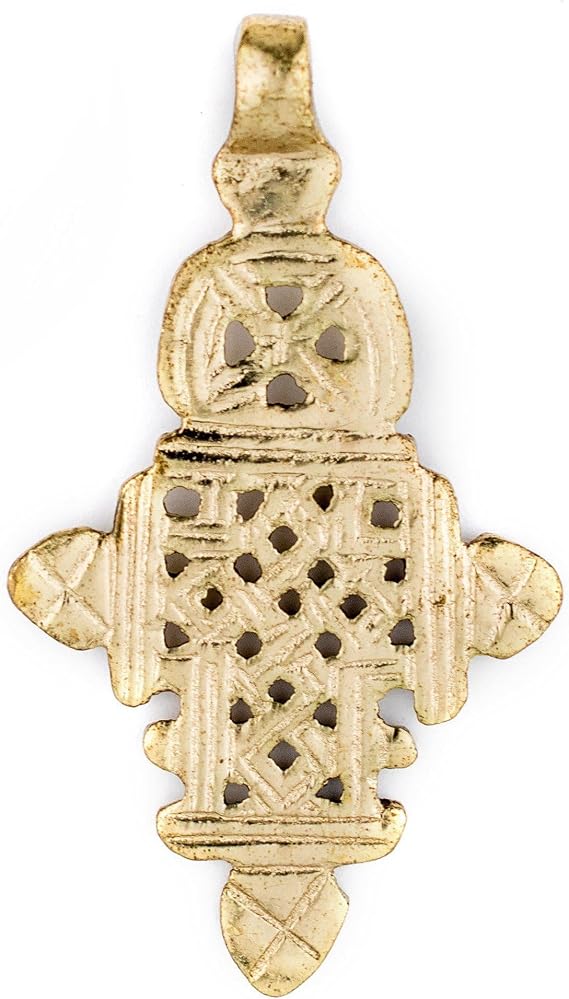 The Bead Chest Brass Ethiopian Coptic Cross Pendant, African Abyssinian Design, Orthodox Christian Pendant for Jewelry