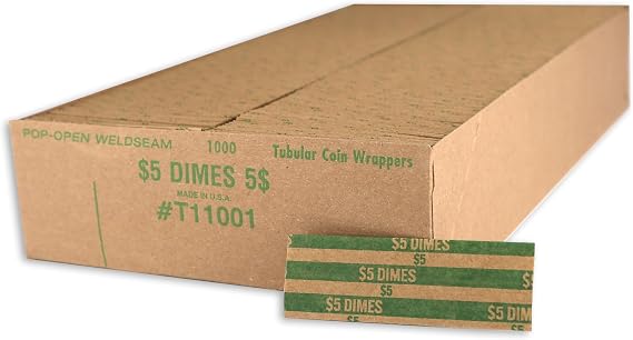 Huron Flat Coin Wrapper, Dime Rolls $5 Green (250 pcs)