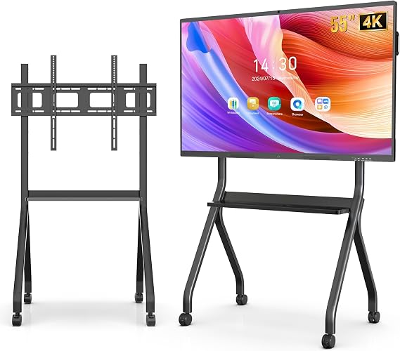 55 Inch Interactive Whiteboard, 4K Smart Board, Touchscreen Built in Ultra High Definition Camera Open App Ecosystem, Presentation Electronic Smart Board for Classroom Home Office (With Stand)