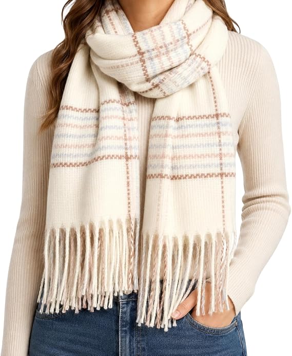 Women's Winter-Plaid-Scarf Cold-Weather Soft-Blanket-Shawl-Wrap Tassles