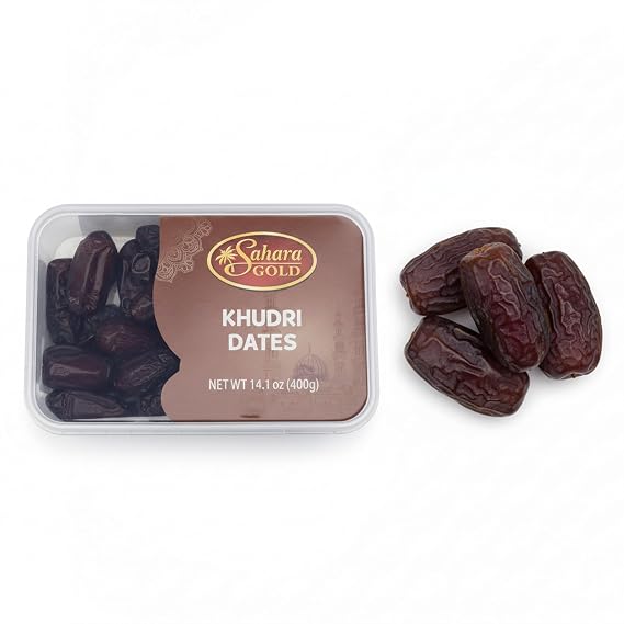 Sahara Gold Khudri Dates from Saudi Arabia | Gluten-Free & Non GMO | Naturally Dried Whole Dates | No Sugar Added | Mildly Sweet High Fiber Dried Fruit For Ramadan, Snacking, Baking, 14.1 oz (400g)