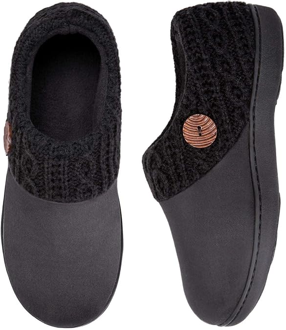 EverFoams Women's Microsuede Slippers Warm Comfy Memory Foam Indoor House Shoes with Knit Collar