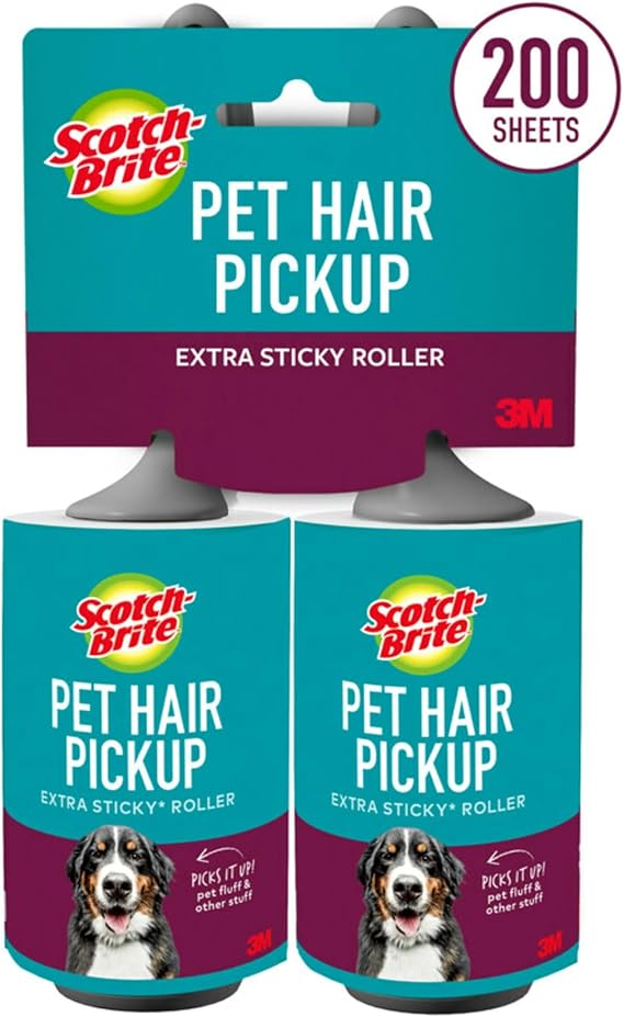 Scotch-Brite Pet Hair Extra Sticky Lint Roller,200 Sheets Total, 2 Pack