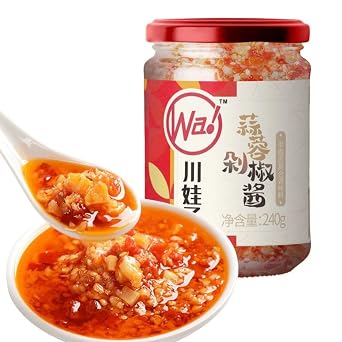 Minced Pepper Garlic Sauce,Spicy Hotpot Barbecue Dipping Sauce, 240g Chinese Specialty with Pickled Vegetable Chili