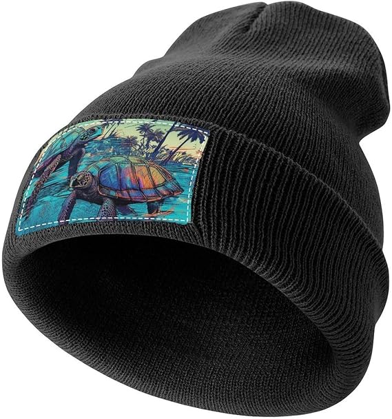 Crochet Hats for Men Women Winter Knit Caps Two Turtles in The Sea Beanie Winter Warm Beanie Hats Soft Ski Hat