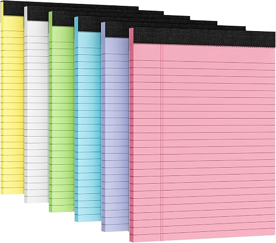 6 Packs Legal Pads 8.5 x 11 Inch, 30Sheets/Pack, College Ruled & Perforated Colored Writing Pads, Pads of Paper 8.5 x 11, Lined Note Pads with Sturdy Backing for Office, Business & School Supplies