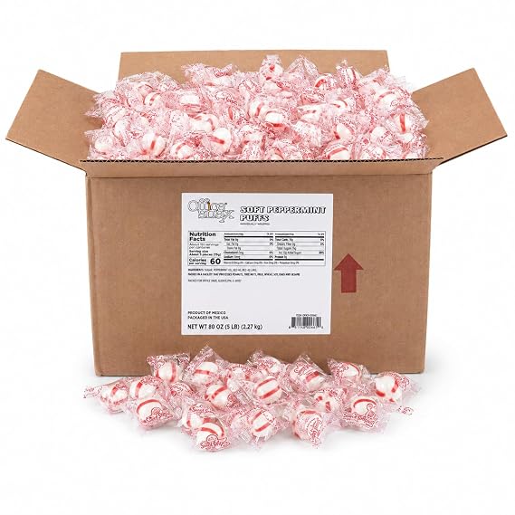 Office Snax candy assortments, peppermint puffs candy, 5 lb carton