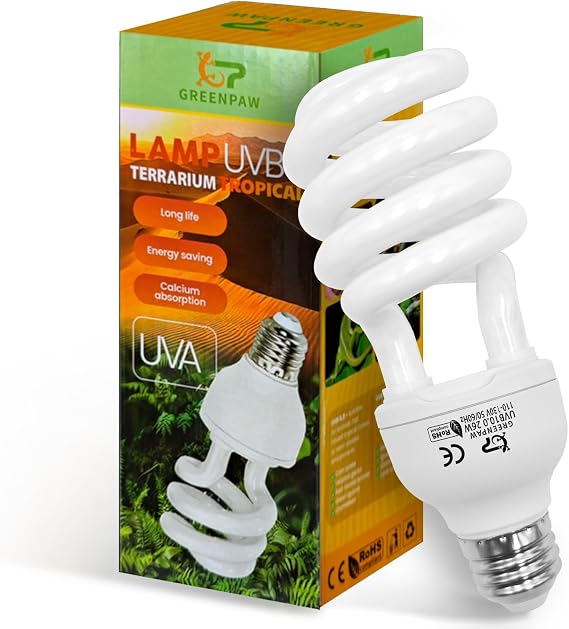 UVB Reptile Light, 10.0 26W UVA UVB Light for Reptiles, Spiral Compact Fluorescent UVB Bulb for Bearded Dragons Tortoise Lizards and Snakes