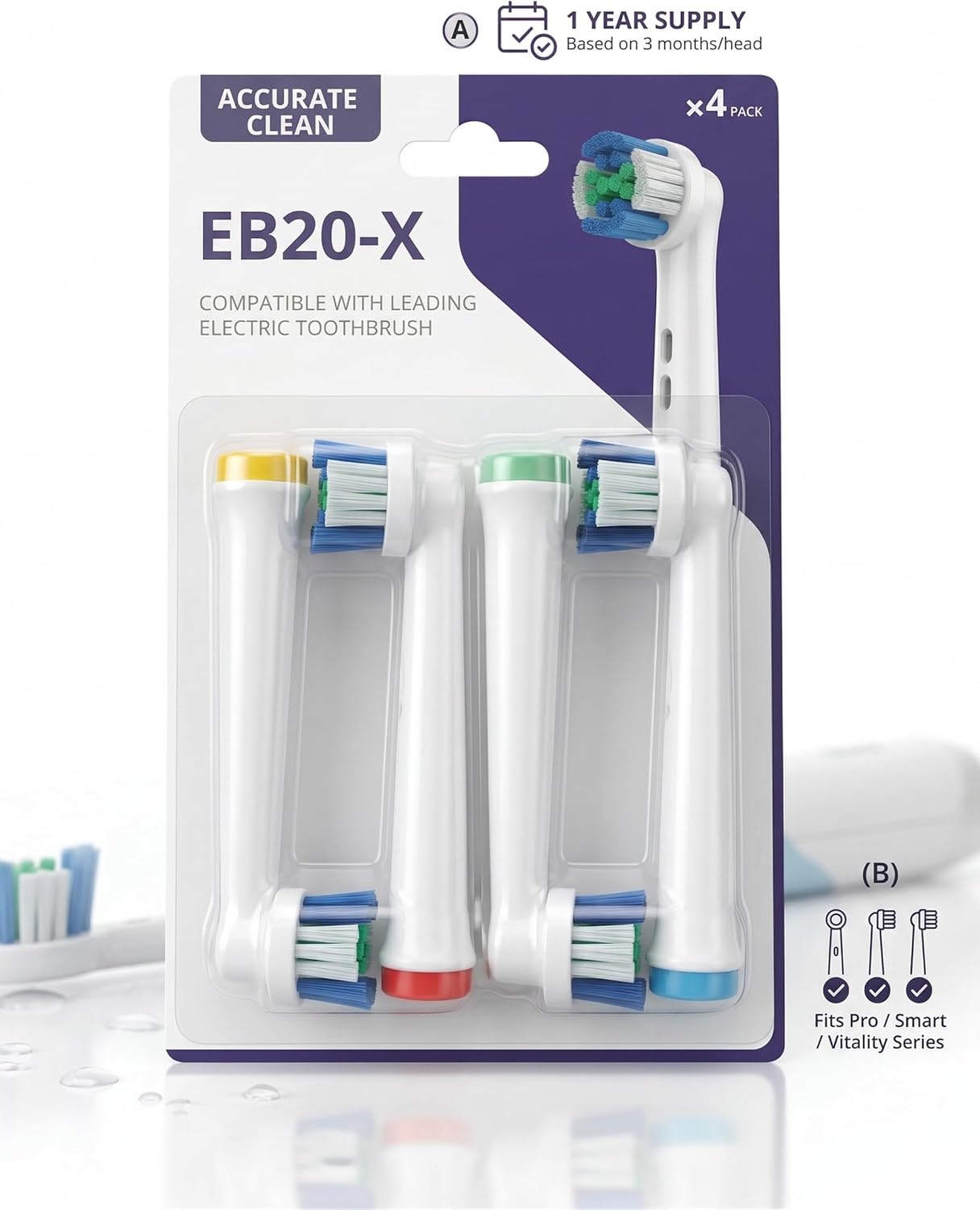 EB20-X Elektrikli Diş Fırçası Yedek Başlığı, Oral-B ile Uyumlu, Precision Clean Derin Temizlik, 4'lü Paket