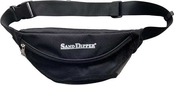 Sand Dipper Seashell Fanny Pack for Women & Men - One Size Fits Most Shell Collecting Hip Bag With Front Mesh Pocket & Hidden Zippered Pocket - Beachcombing Waist & Cross Body Bum Bag - Black