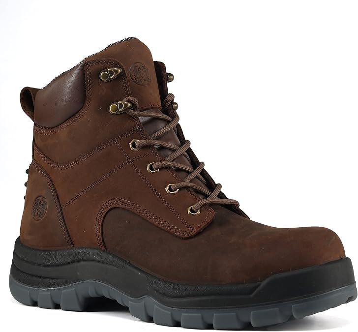 Work Boots for Men, 6" Soft Toe Waterproof Non-slip Anti-puncture Lightweight Mens Work Boots, Durable, Breathable, Brown, 8.5, 80N01