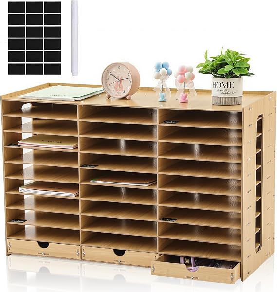 Colingmill Classroom Mailboxes Teacher Student Mailboxes Wooden,30 Slots | Student Mailboxes for School, Literature Paper Organizer, Compartments with Drawers, Sturdy Ease Setup for Home Office School