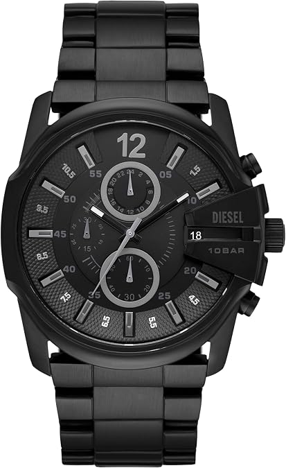 Diesel Master Chief Series Watch for Men, Three Hand Date Movement with Stainless Steel or Leather Strap