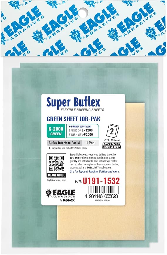 Super Buflex Flexible Dry Sanding Sheets Job-PAK, Green K-2000, U191-1532, 2 Sheets + 1 Buflex Interface Pad