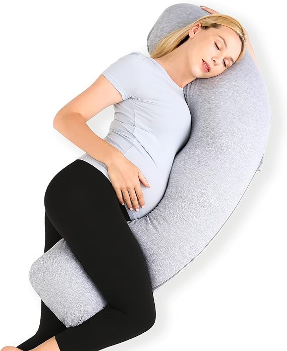 Momcozy J Shaped Pregnancy Pillow, Maternity Body Pillow for Side Sleepers