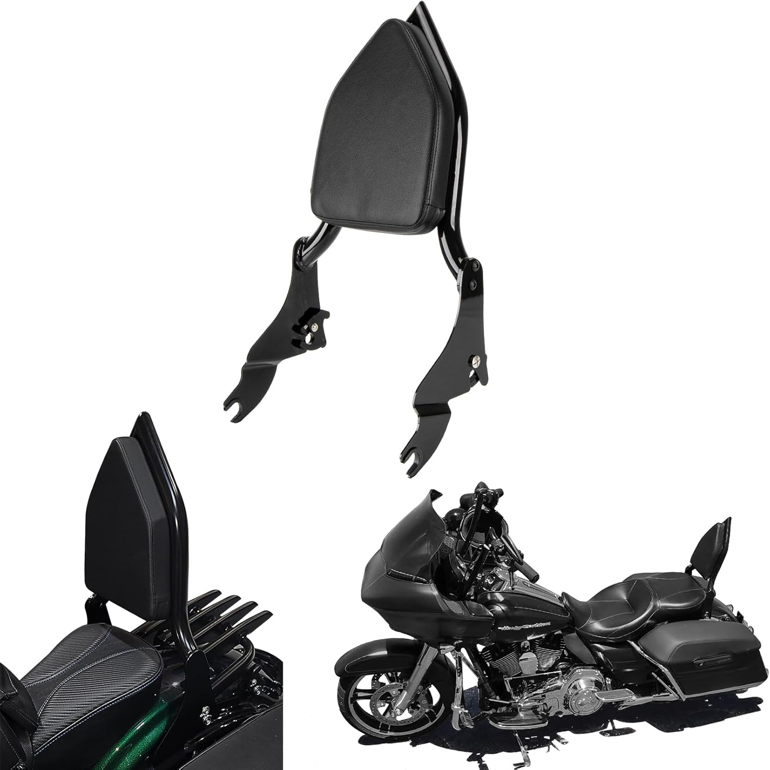 Road Glide Sissy Bar, PSLER Motorcycle Detachable Backrest Passenger Purpose Seat Back Pad Cushion Adjustable Freely Removable for Touring Street Glide Electra Glide Road Glide Road King 2009-2025