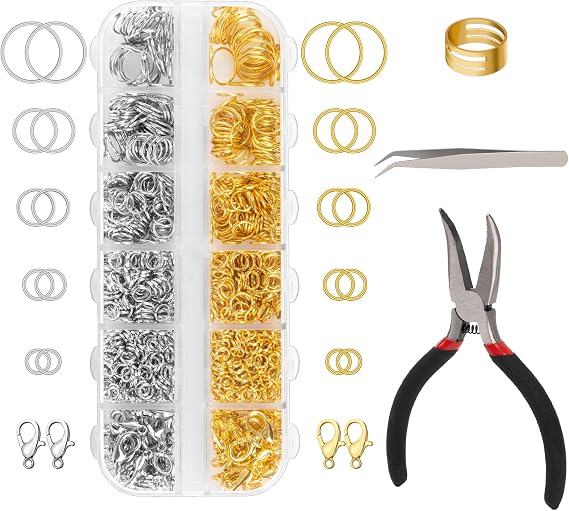 Amrules 1200 Pcs Jump Rings, Jewelry Making Kit, Silver and Gold