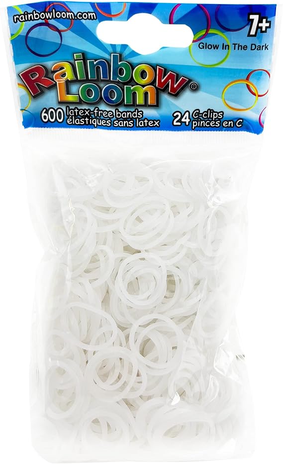 Rainbow Loom Glow in The Dark Collection: White Rubber Bands with 24 C-Clips (600 Count)