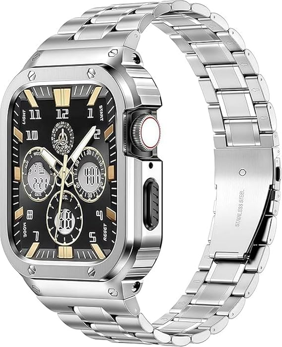 MioHHR Watch Band and Metal Case Compatible with Apple Watch 38mm 40mm 41mm 42mm 44mm 45mm 46mm 49mm, Stainless Steel Strap for iWatch Series 10 9 8 7 6 5 4 3 2 1 SE, 42mm(Series 10), Stainless Steel