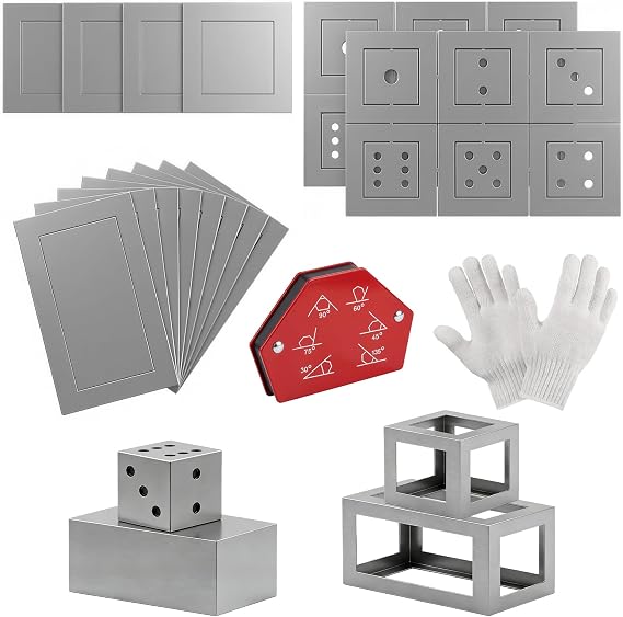 50 Pcs Welding Practice Kit Steel Coupons with Magnet & Gloves | Cold-Rolled Steel, Laser-Cut, Dice Cube Cuboid Projects, Beginners & Hobbyists, Skill Building, Workshop & Classroom