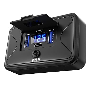 78W 4 Port 12V USB Outlet Wall Mount, Charger Socket Panel Surface Mount with LED Voltage Display ON/Off Switch, Dual 36W & 30W PD & Dual 18W QC3.0 for Bus RV Truck Marine Golf Cart